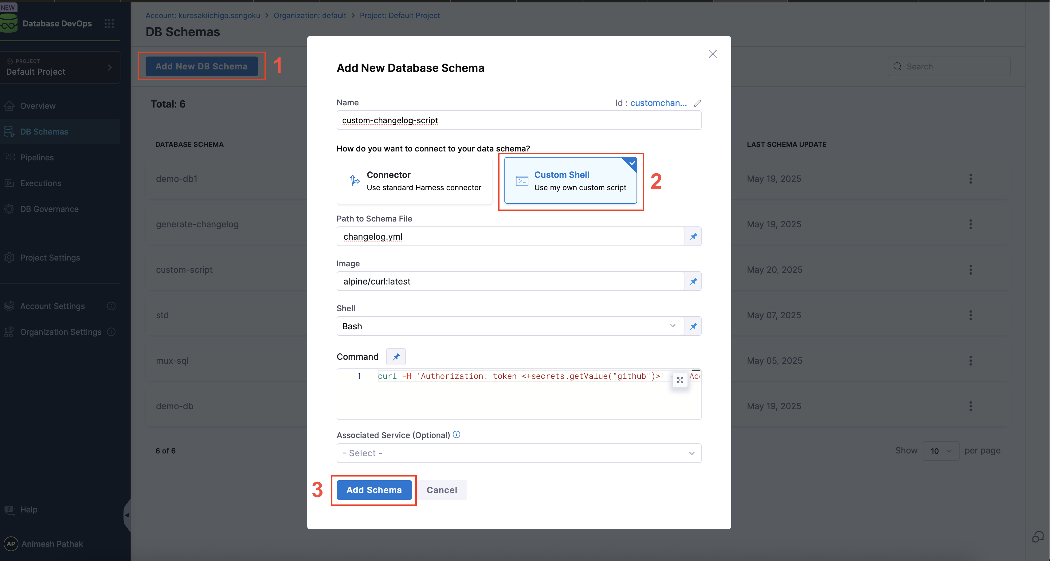 Create DB Schema with Custom Script